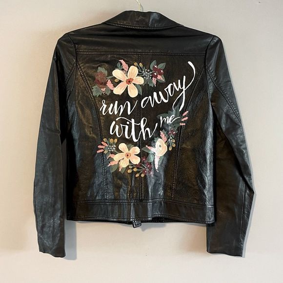 Bridal Wedding Bespoke Custom Painted Faux Leather Jacket || SZ S - Picture 1 of 13